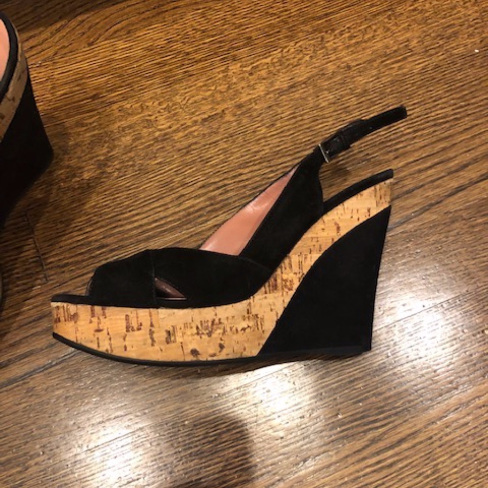 Alaia Black Platform Cork Heels Shoes 37 6.5